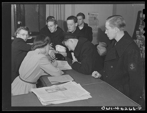 Washington, D.C. At the information desk for enlisted men in the United Nations service center
