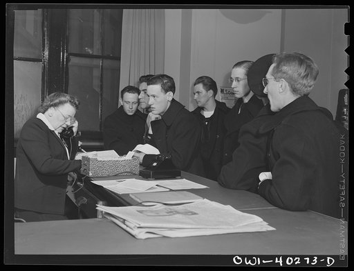 Washington, D.C. At the information desk for enlisted men in the United Nations service bureau