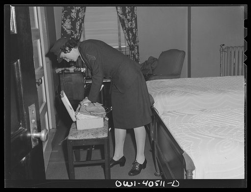Untitled photo, possibly related to: Washington, D.C. A girl Marine in her room at the United Nations service center