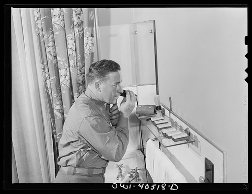 Washington, D.C. The officers' dressing room at the United Nations service center where officers may shave and clean up without engaging a hotel room