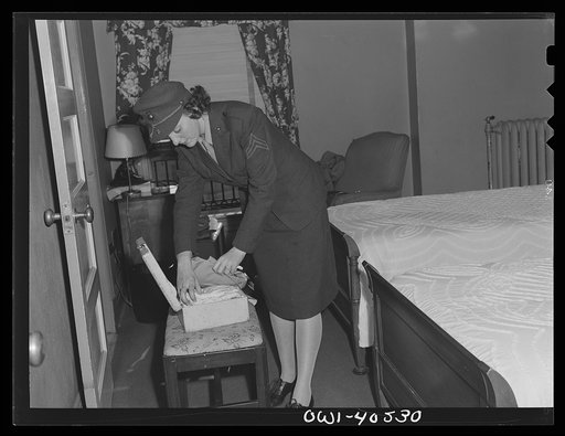 Untitled photo, possibly related to: Washington, D.C. A girl Marine in her room at the United Nations service center