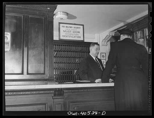 Washington, D.C. The reception desk at the United Nations service center, a hotel for servicemen
