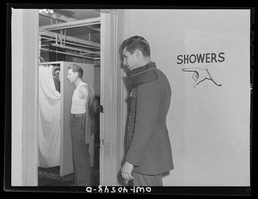 Washington, D.C. Without engaging a hotel room, traveling servicemen may take a shower, shave, and wash and iron clothes at the United Nations service center