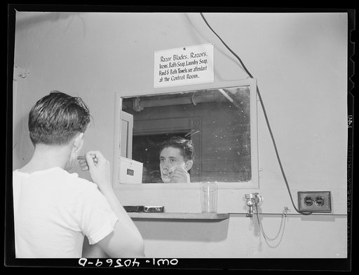 Washington, D.C. Without engaging a hotel room, traveling servicemen may take a shower, shave, and wash and iron clothes at the United Nations service center