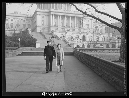 Washington, D.C. Hugh and Lynn Massman sightseeing on their first day in Washington. Their baby is being taken care of in the nursery at the United Nations Service Center