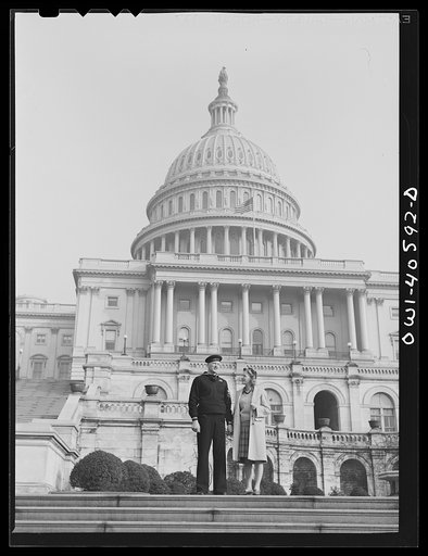 Washington, D.C. Hugh and Lynn Massman sightseeing on their first day in Washington. Their baby is being taken care of in the nursery at the United Nations Service Center