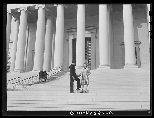 Washington, D.C. Hugh and Lynn Massman sightseeing on their first day in Washington. Their baby is being taken care of in the nursery at the United Nations Service Center