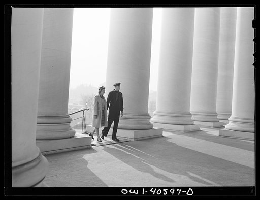 Washington, D.C. Hugh and Lynn Massman sightseeing on their first day in Washington. Their baby is being taken care of in the nursery at the United Nations Service Center