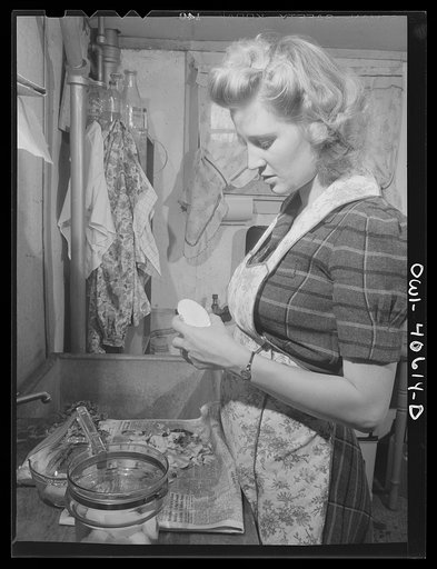 Washington, D.C. Lynn Massman, wife of a second class petty officer who is studying in Washington, preparing dinner