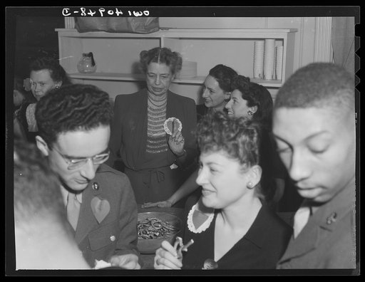 Washington, D.C. Eleanor Roosevelt acting as a hostess at the opening of the Washington labor canteen, sponsored by the United Federal Workers of American, Congress of Industrial Organizations (CIO)
