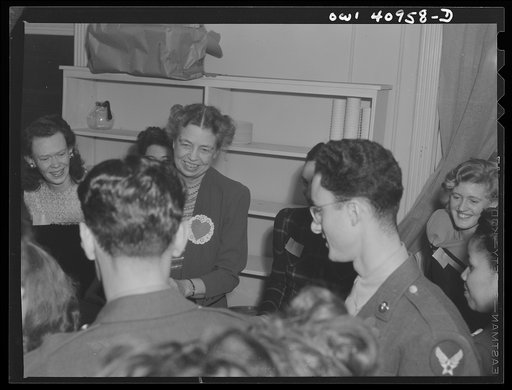 Washington, D.C. Eleanor Roosevelt acting as a hostess at the refreshment bar at the opening of the Washington labor canteen, sponsored by the United Federal Workers of America, Congress of Industrial Organizations (CIO)