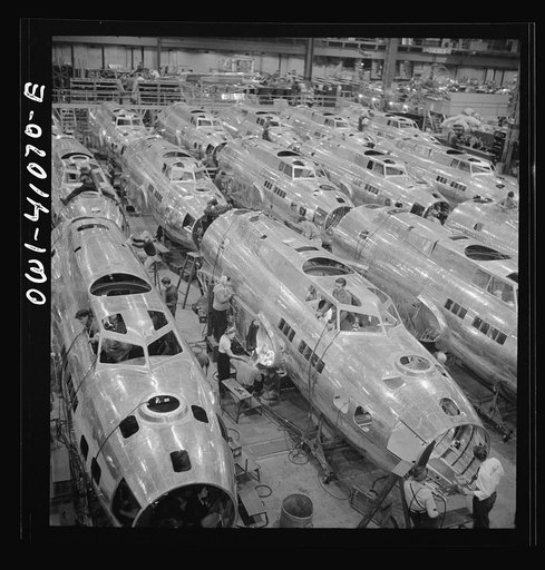 Boeing aircraft plane, Seattle, Washington. Production of B-17F (Flying Fortress) bombing planes. Fuselage section