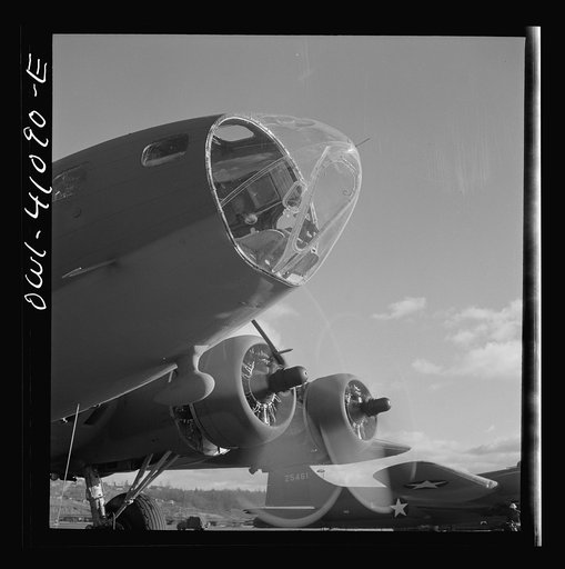 Boeing aircraft plant, Seattle, Washington. Production of B-17F (Flying Fortress) bombing planes. The bombadier's compartment in the nose