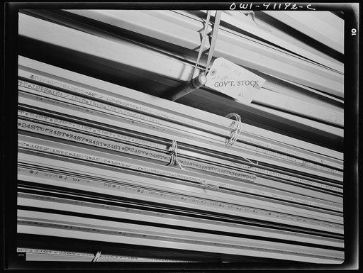 Untitled photo, possibly related to: Boeing aircraft plant, Seattle, Washington. Production of B-17 (Flying Fortress) bombing planes. Material for the construction of B-17 (Flying Fortress) bombers