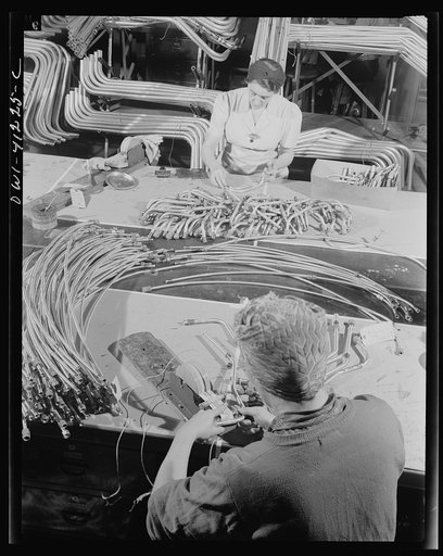 Boeing aircraft plant, Seattle, Washington. Production of B-17 (Flying Fortress) bombing planes. Tubing bent in specified shapes and ready for installation in B-17 (Flying Fortress) bombers