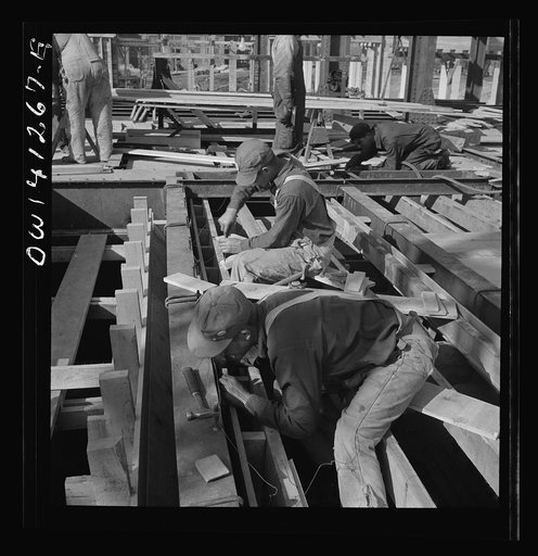 Bingham Canyon, Utah. Building a trestle bridge at the open-pit mine of the Utah Copper Company