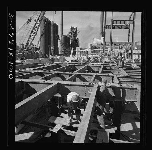 Bingham Canyon, Utah. Building a trestle bridge at the open-pit mines of the Utah Copper Company