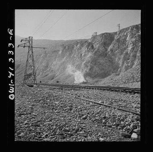 Bingham Canyon, Utah. Blasting at an open-pit mine of the Utah Copper Company