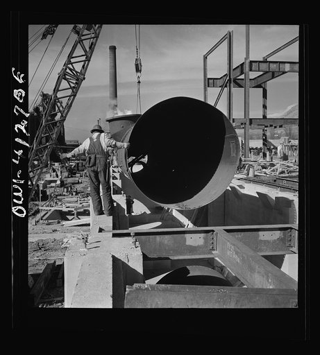 Bingham Canyon, Utah. Building a trestle bridge at the open-pit mine workings of the Utah Copper Company