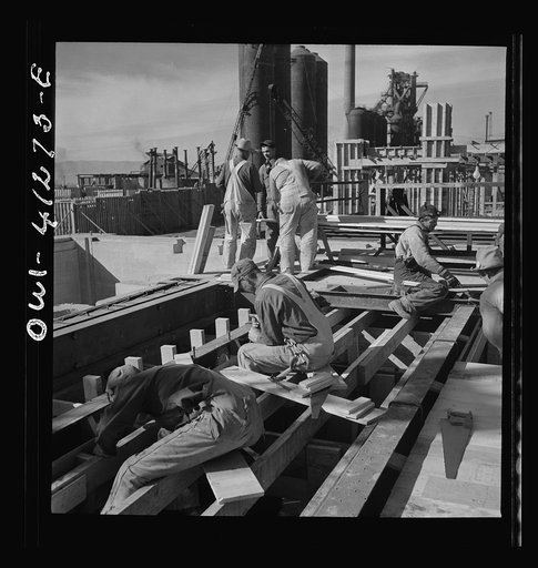 Bingham Canyon, Utah. Building a trestle bridge at the open-pit mines of the Utah Copper Company