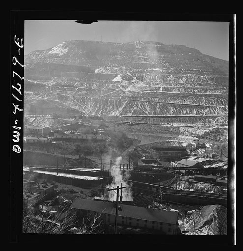Bingham Canyon, Utah. Open-pit workings of the Utah Copper Company, showing loaded ore trains in the foreground