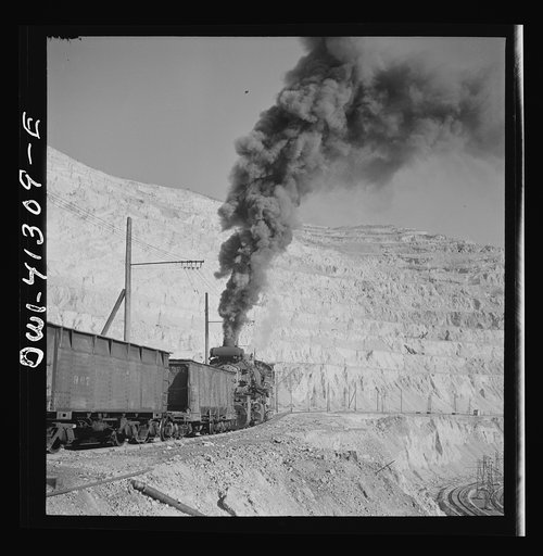 Bingham Canyon, Utah. Ore train at a mine of the Utah Copper Company
