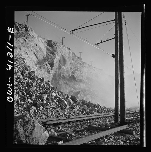 Bingham Canyon, Utah. Blasting at an open-pit mine of the Utah Copper Company