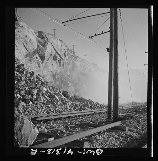 Untitled photo, possibly related to: Bingham Canyon, Utah. Blasting at an open-pit mine of the Utah Copper Company