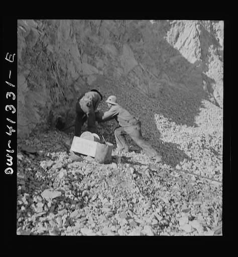 Untitled photo, possibly related to: Bingham Canyon, Utah. Getting ready to blast ore at the Utah Copper Company mine