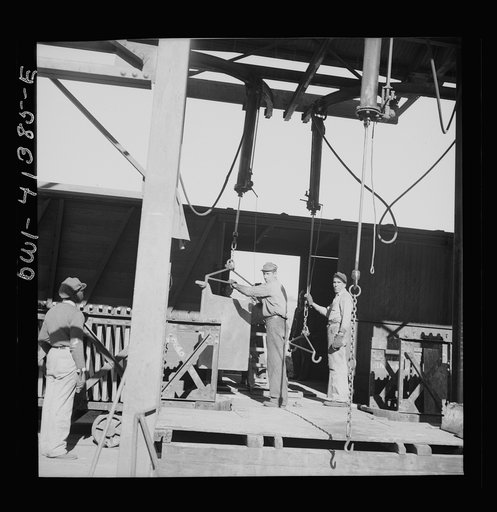 Phelps Dodge refining company, El Paso, Texas. Sheets of copper being prepared for the electrolysis tanks