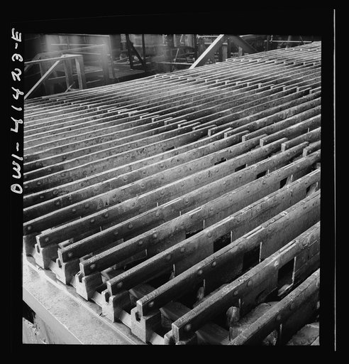 Untitled photo, possibly related to: El Paso, Texas. Phelps Dodge refining company. Sheets of pure copper are formed by electrolysis in large tanks in later melted and poured into ingots