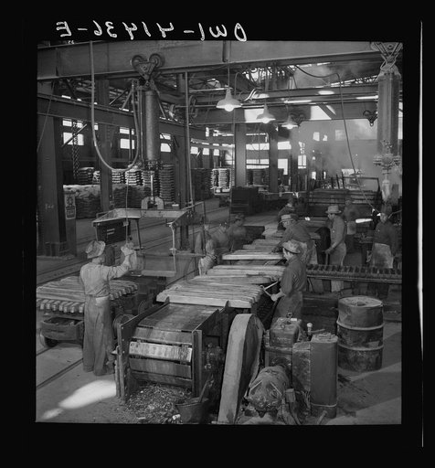 Phelps Dodge refining company, El Paso, Texas. Interior of plant showing copper ingots on conveyors