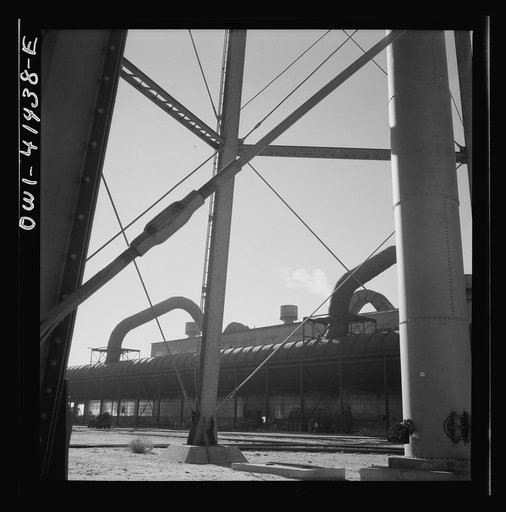 Phelps Dodge refining company, El Paso, Texas. Copper is recovered from smoke that pours into these pipes from the furnaces of the refining plant