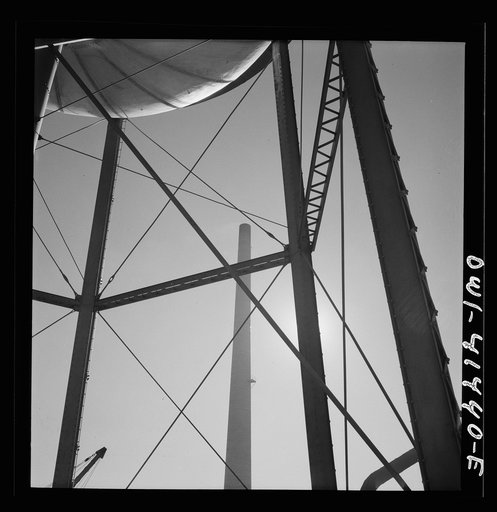Untitled photo, possibly related to: Phelps Dodge refining company, El Paso, Texas. Copper is recovered from smoke that pours into these pipes from the furnaces of the refining plant