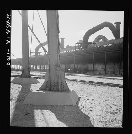 Phelps Dodge refining company, El Paso, Texas. Copper is recovered from smoke that pours into these pipes from the furnaces of the refining plant
