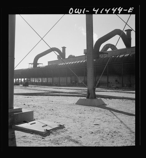 Untitled photo, possibly related to: Phelps Dodge refining company, El Paso, Texas. Copper is recovered from smoke that pours into these pipes from the furnaces of the refining plant