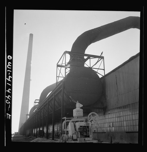Phelps Dodge refining company, El Paso Texas. Copper is recovered from smoke that pours into these pipes from the furnaces of the refining plant