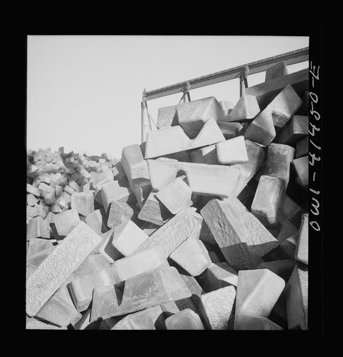 Untitled photo, possibly related to: Phelps Dodge refining company, El Paso, Texas. Copper received from the smelter ready for refining