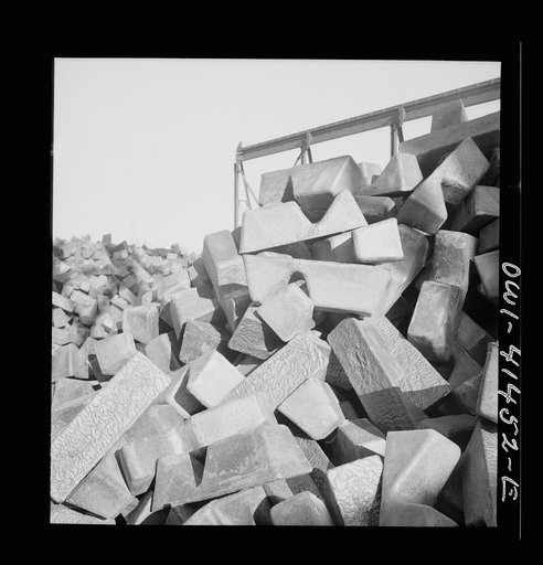 Untitled photo, possibly related to: Phelps Dodge refining company, El Paso, Texas. Copper received from the smelter ready for refining
