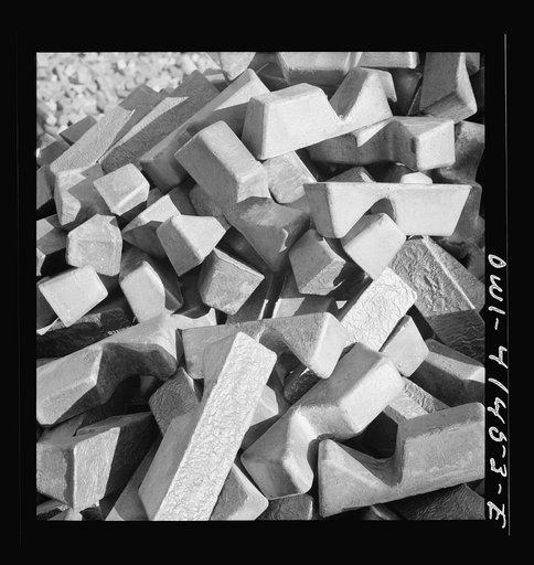Untitled photo, possibly related to: Phelps Dodge refining company, El Paso, Texas. Copper received from the smelter ready for refining