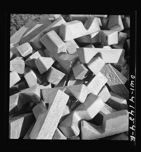 Untitled photo, possibly related to: Phelps Dodge refining company, El Paso, Texas. Copper received from the smelter ready for refining