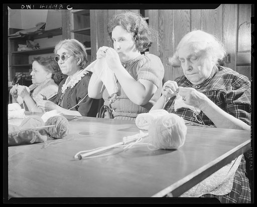 New York, New York. Women knitting at the Lighthouse, an institution for the blind, at 111 East Fifty-ninth Street