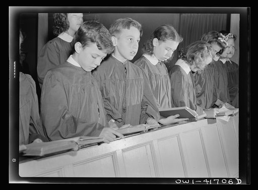 Southington, Connecticut, an American town and its way of life. The vested choir singing at a Sunday morning service