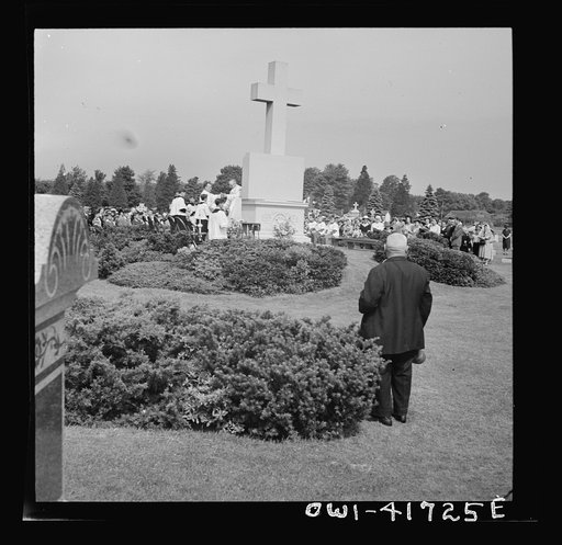 Untitled photo, possibly related to: Southington, Connecticut. On All Soul's Day the Catholic congregation is gathering in the Saint Thomas cemetery for an outdoor Mass which in 1942 was officiated by the Reverend Francis J. Mihalek