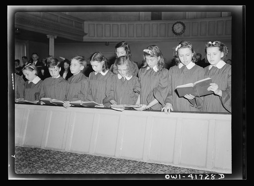 Southington, Connecticut, an American town and its way of life. The vested choir singing at a Sunday morning service