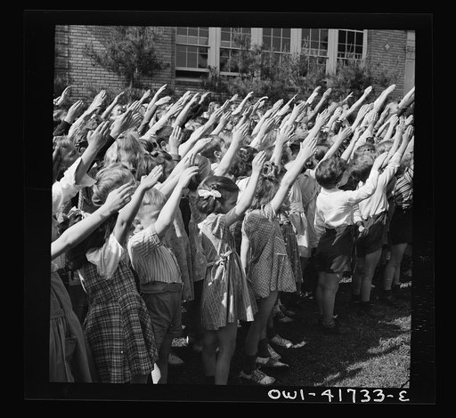 Southington, Connecticut. School children pledging their allegiance to the flag