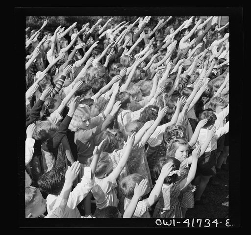 Untitled photo, possibly related to: Southington, Connecticut. School children pledging their allegiance to the flag