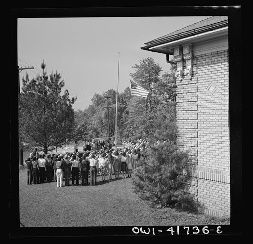 Southington, Connecticut. School children pledging their allegiance to the flag