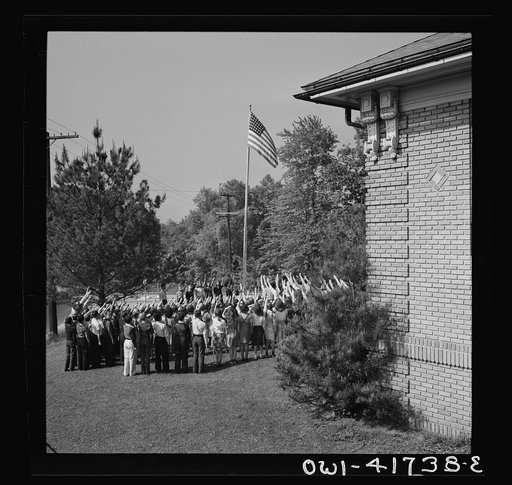 Untitled photo, possibly related to: Southington, Connecticut. School children pledging their allegiance to the flag