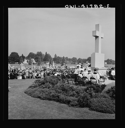 Untitled photo, possibly related to: Southington, Connecticut. On All Soul's Day the Catholic congregation is gathering in the Saint Thomas cemetery for an outdoor Mass which in 1942 was officiated by the Reverend Francis J. Mihalek